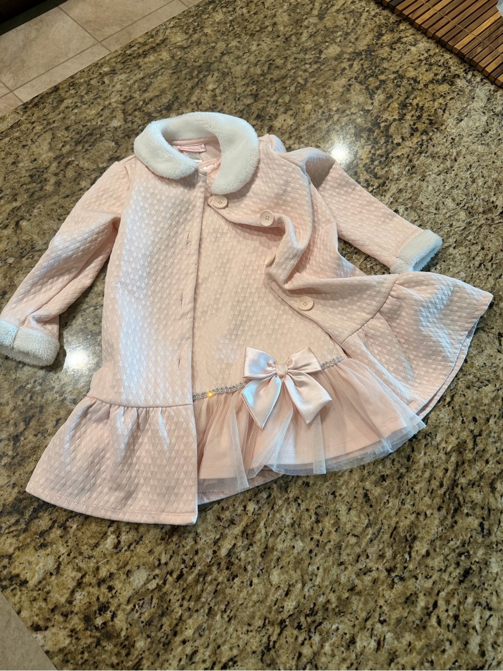 Young land Light Pink Quilted Pea Coat with dress Tulle Bow